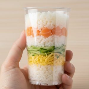 プラスチックカップで作るひな祭りの寿司タワー