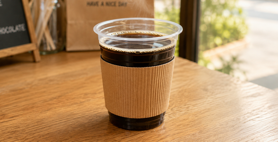 透明PPカップと断熱紙カップを組み合わせたホットドリンクのイメージ